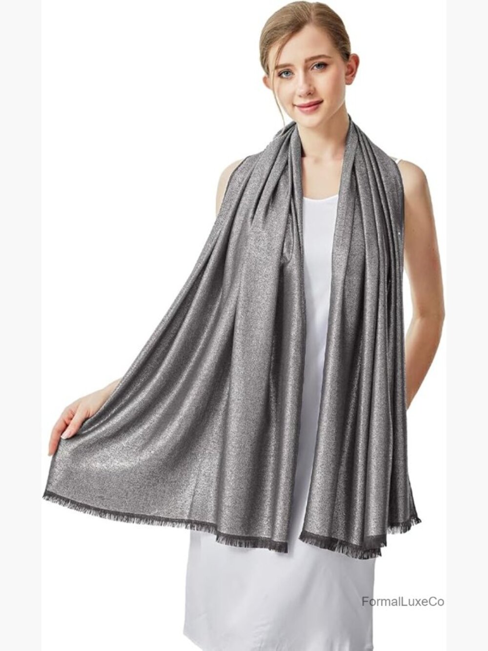 Sparkling Double-Sided Pashmina Shawl Wrap for Evening Party Wedding Formal